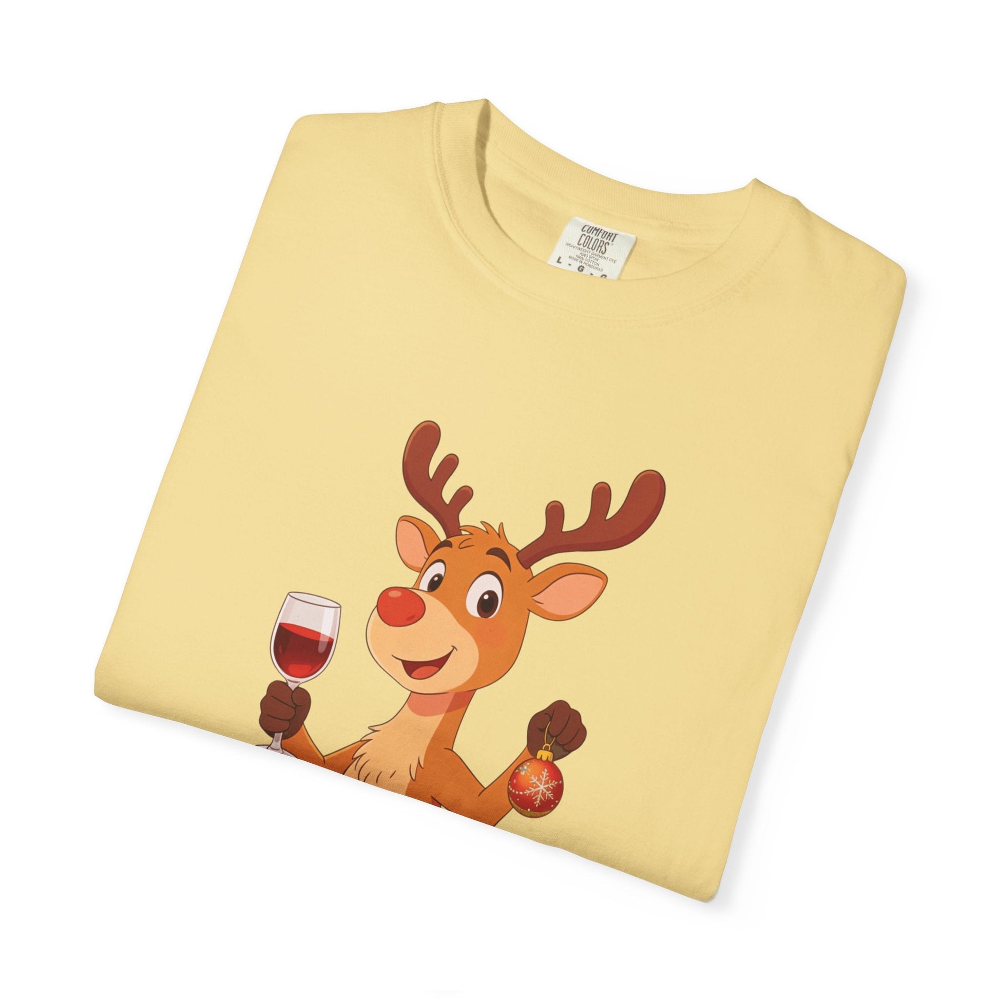 Festive Reindeer Revelry: Cartoon Holiday Celebration, Whimsical Christmas Character DesignT-Shirt – Custom T-Shirt by PixelCraft360, unique decoration for events and special gifts