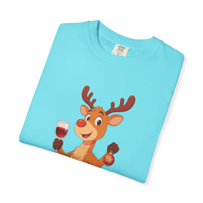 Festive Reindeer Revelry: Cartoon Holiday Celebration, Whimsical Christmas Character DesignT-Shirt – Custom T-Shirt by PixelCraft360, unique decoration for events and special gifts