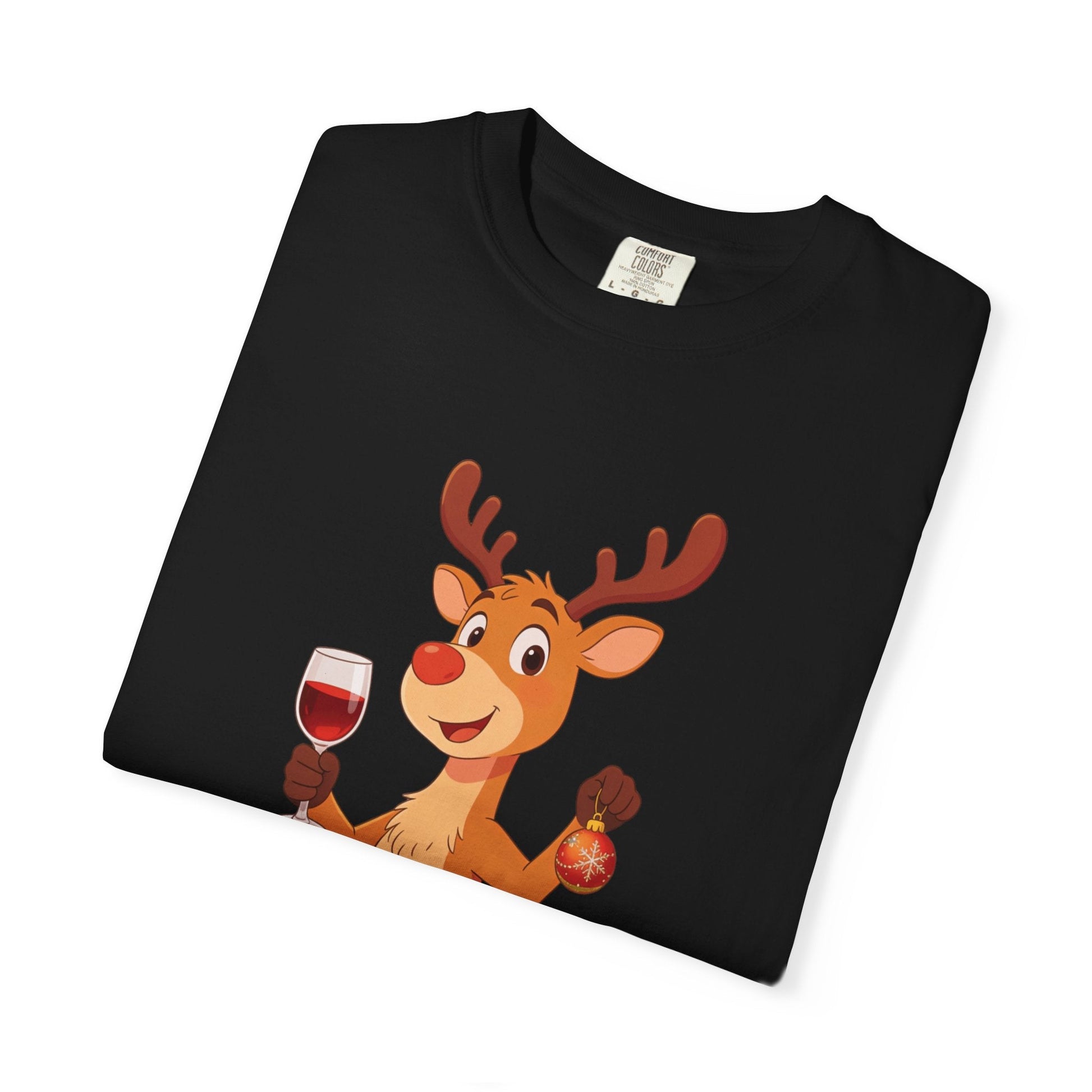 Festive Reindeer Revelry: Cartoon Holiday Celebration, Whimsical Christmas Character DesignT-Shirt – Custom T-Shirt by PixelCraft360, unique decoration for events and special gifts