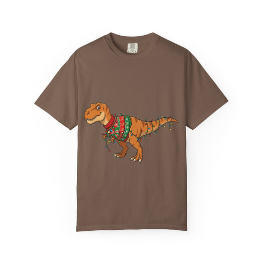 Festive Rex: Holiday Dinosaur Illustration, Christmas Cartoon Art T-shirt – Custom T-Shirt by PixelCraft360, unique decoration for events and special gifts