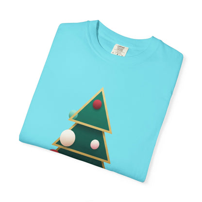 Geometric Festivity: Modern Christmas Tree Design, Minimalist Holiday Art T-shirt – Custom T-Shirt by PixelCraft360, unique decoration for events and special gifts