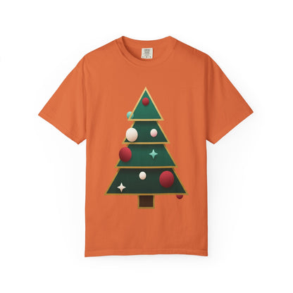 Geometric Festivity: Modern Christmas Tree Design, Minimalist Holiday Art T-shirt – Custom T-Shirt by PixelCraft360, unique decoration for events and special gifts