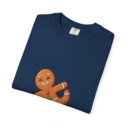 Gingerbread Jive: Festive Cookie Character, Whimsical Holiday Illustration T-shirt – Custom T-Shirt by PixelCraft360, unique decoration for events and special gifts