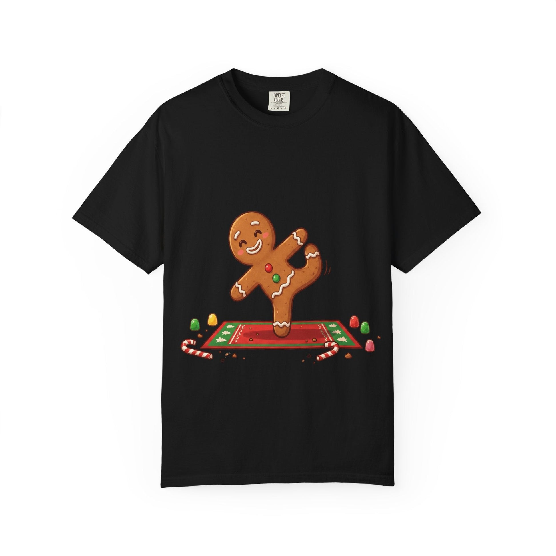 Gingerbread Jive: Festive Cookie Character, Whimsical Holiday Illustration T-shirt – Custom T-Shirt by PixelCraft360, unique decoration for events and special gifts