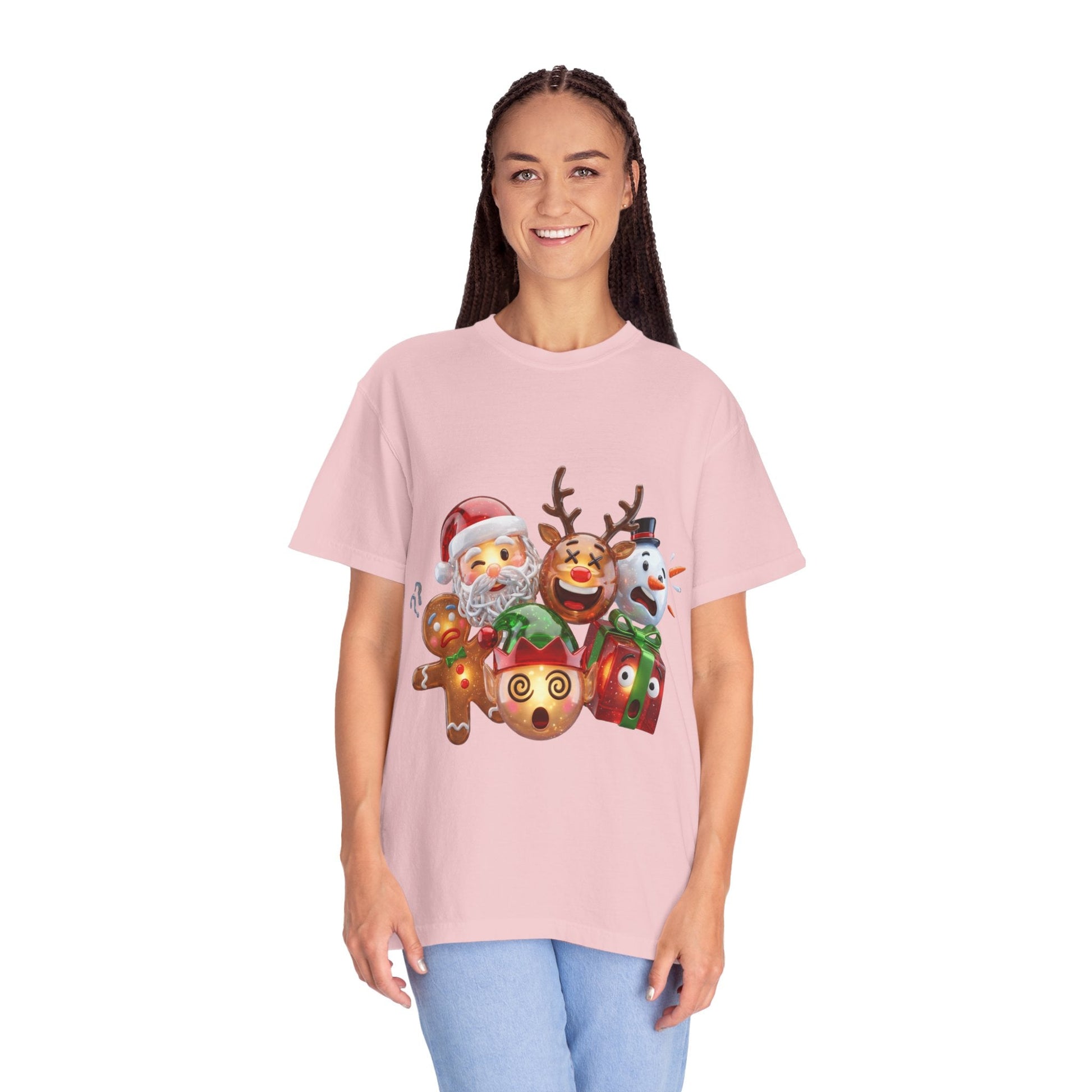 Glossy 3D Holiday Emoji Characters T-shirt | Santa Reindeer Snowman Gingerbread Elf – Custom T-Shirt by PixelCraft360, unique decoration for events and special gifts