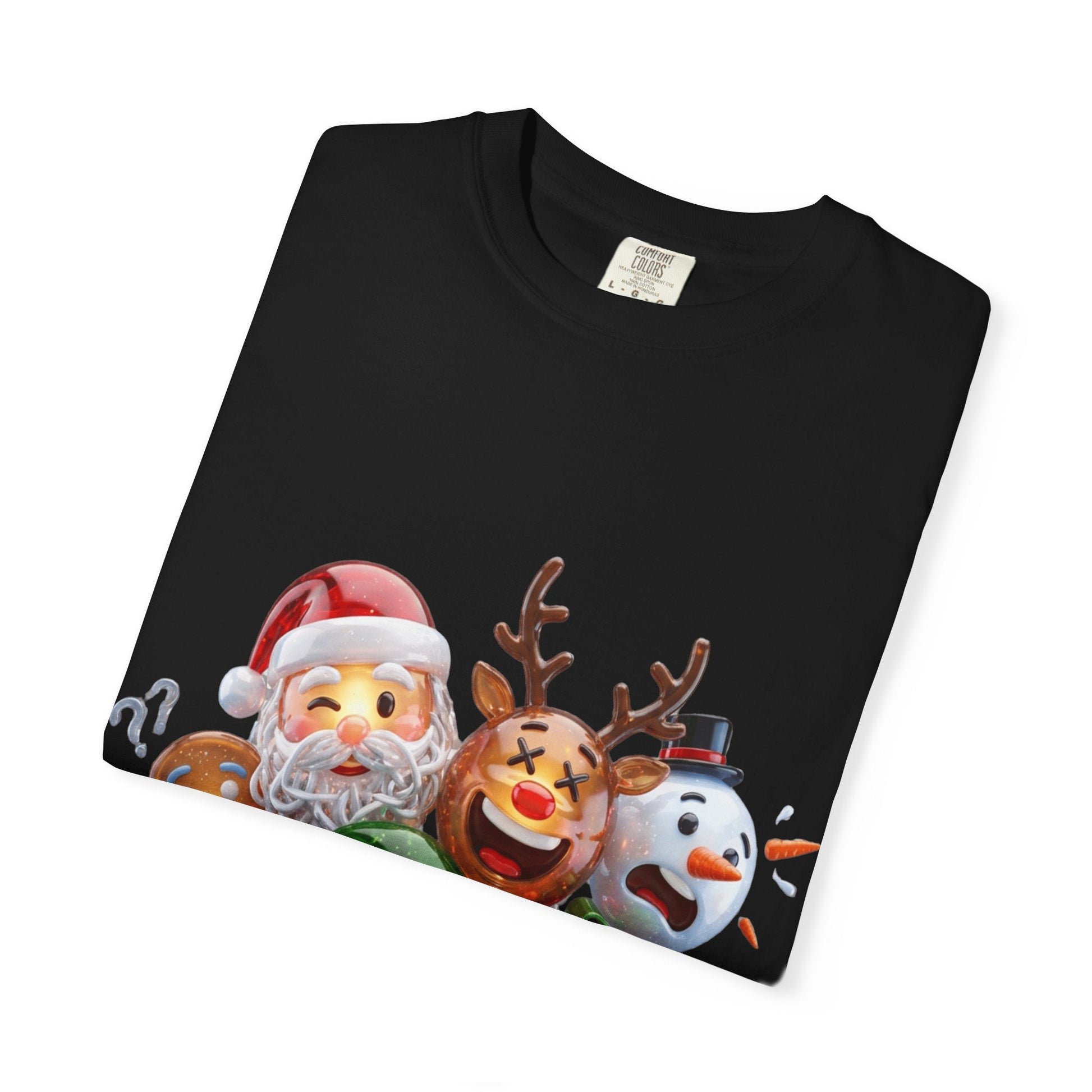 Glossy 3D Holiday Emoji Characters T-shirt | Santa Reindeer Snowman Gingerbread Elf – Custom T-Shirt by PixelCraft360, unique decoration for events and special gifts