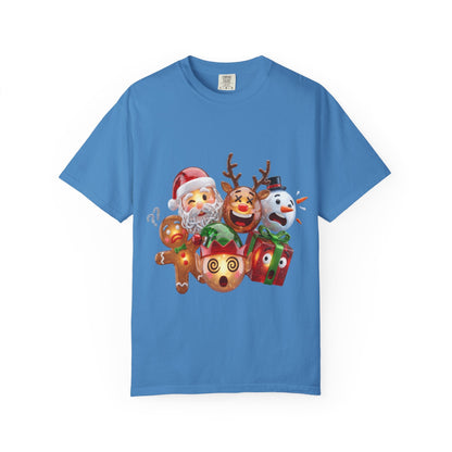Glossy 3D Holiday Emoji Characters T-shirt | Santa Reindeer Snowman Gingerbread Elf – Custom T-Shirt by PixelCraft360, unique decoration for events and special gifts