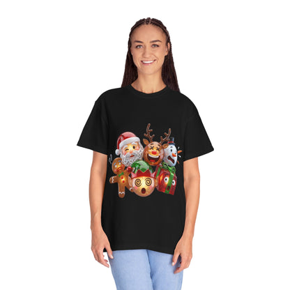 Glossy 3D Holiday Emoji Characters T-shirt | Santa Reindeer Snowman Gingerbread Elf – Custom T-Shirt by PixelCraft360, unique decoration for events and special gifts