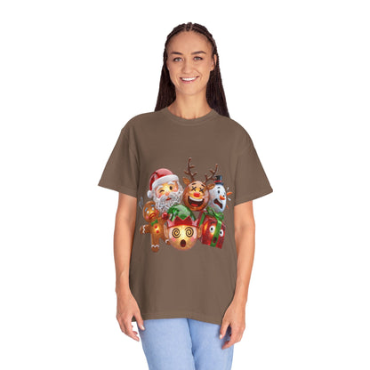 Glossy 3D Holiday Emoji Characters T-shirt | Santa Reindeer Snowman Gingerbread Elf – Custom T-Shirt by PixelCraft360, unique decoration for events and special gifts