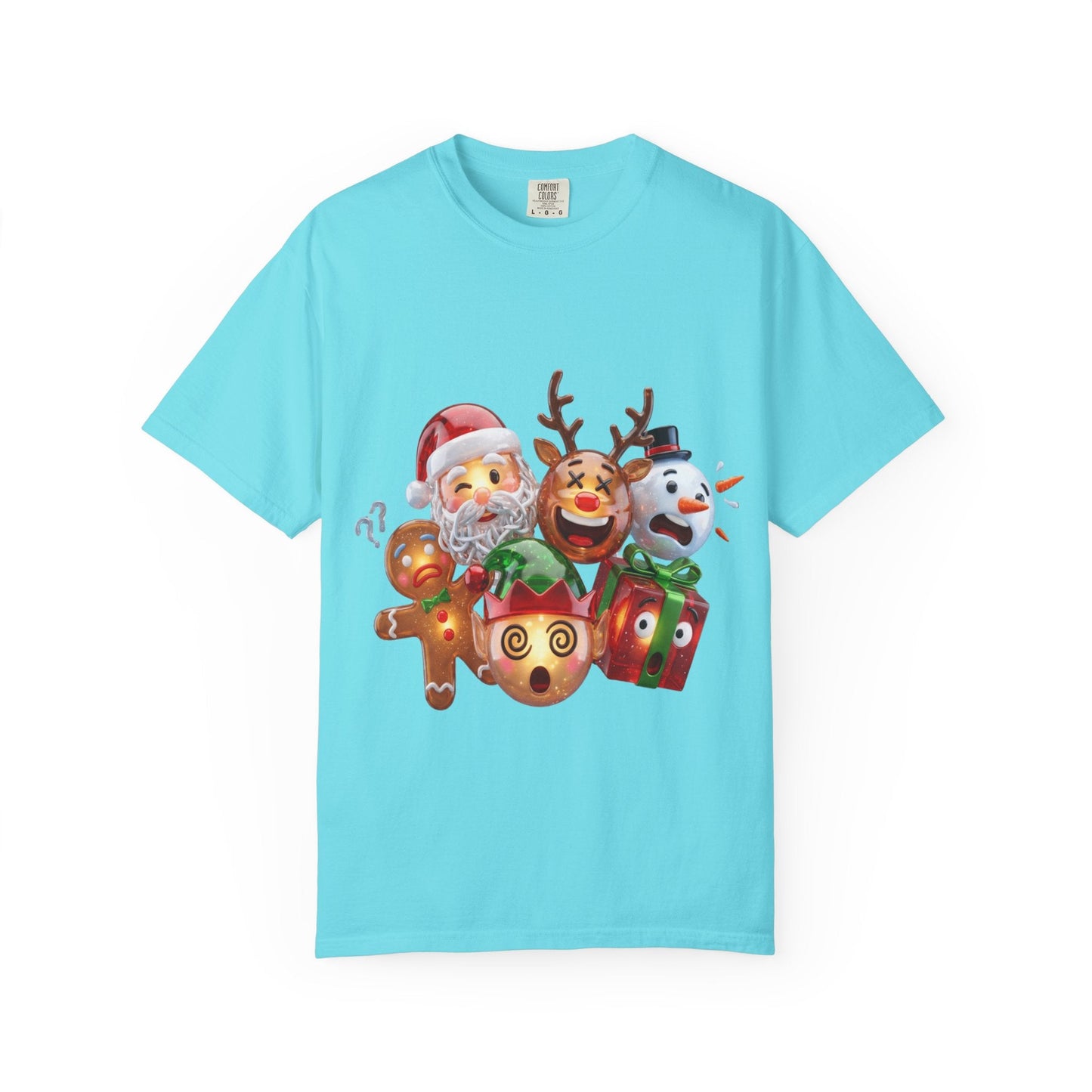 Glossy 3D Holiday Emoji Characters T-shirt | Santa Reindeer Snowman Gingerbread Elf – Custom T-Shirt by PixelCraft360, unique decoration for events and special gifts