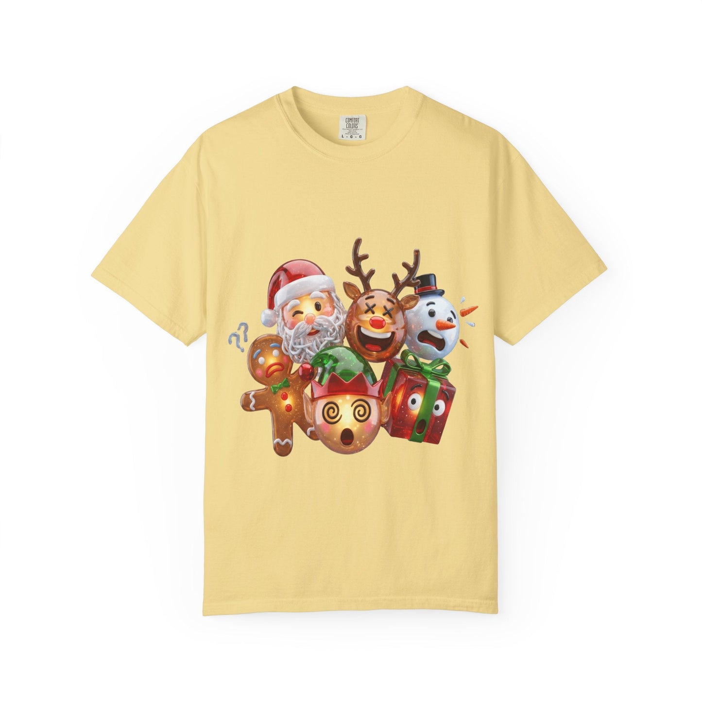 Glossy 3D Holiday Emoji Characters T-shirt | Santa Reindeer Snowman Gingerbread Elf – Custom T-Shirt by PixelCraft360, unique decoration for events and special gifts