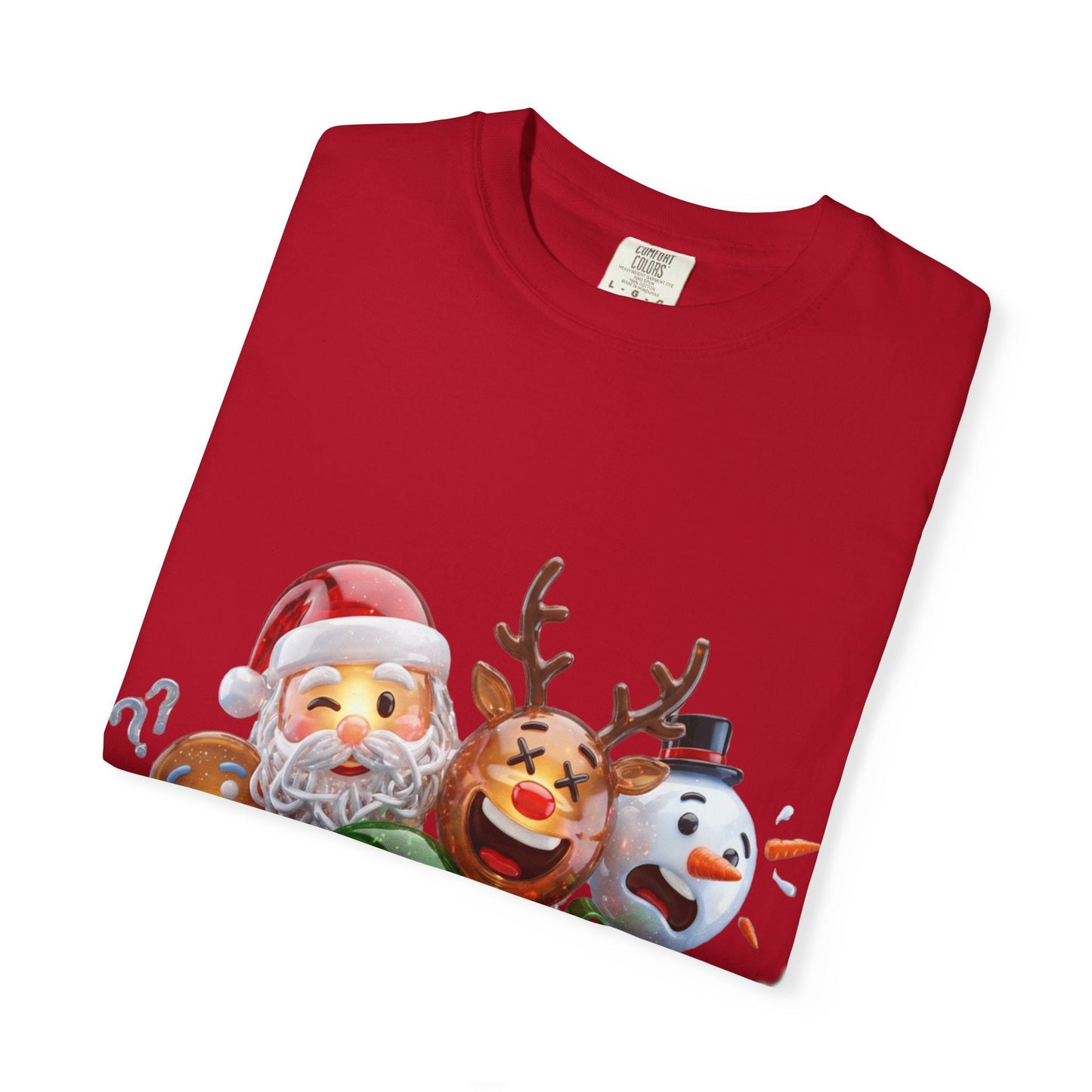 Glossy 3D Holiday Emoji Characters T-shirt | Santa Reindeer Snowman Gingerbread Elf – Custom T-Shirt by PixelCraft360, unique decoration for events and special gifts