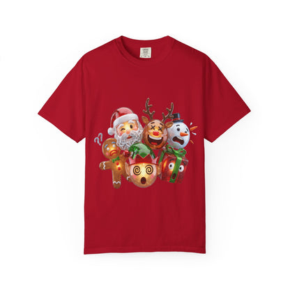 Glossy 3D Holiday Emoji Characters T-shirt | Santa Reindeer Snowman Gingerbread Elf – Custom T-Shirt by PixelCraft360, unique decoration for events and special gifts