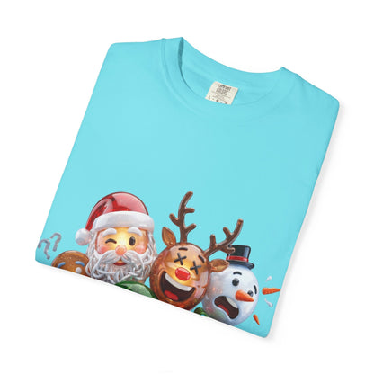 Glossy 3D Holiday Emoji Characters T-shirt | Santa Reindeer Snowman Gingerbread Elf – Custom T-Shirt by PixelCraft360, unique decoration for events and special gifts