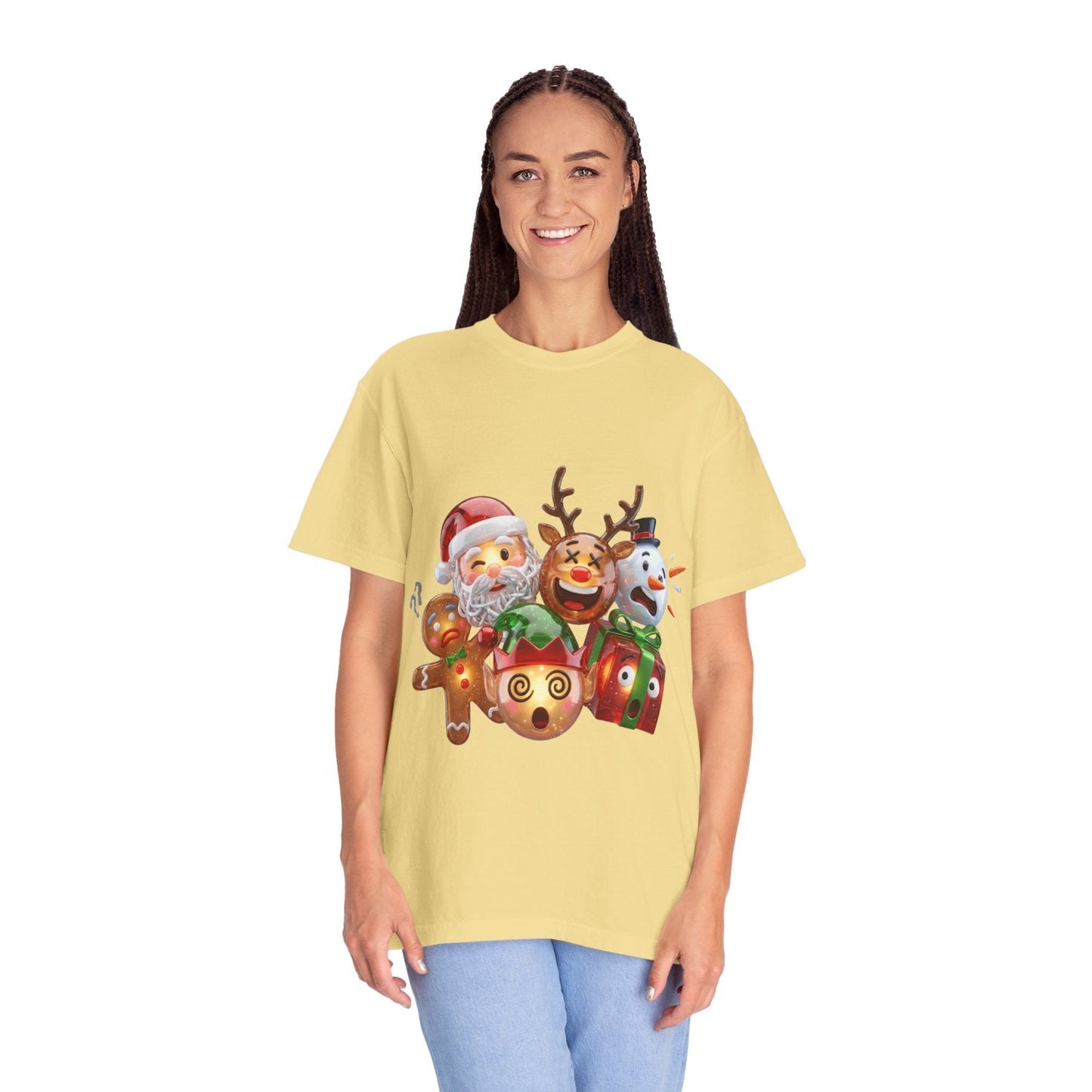 Glossy 3D Holiday Emoji Characters T-shirt | Santa Reindeer Snowman Gingerbread Elf – Custom T-Shirt by PixelCraft360, unique decoration for events and special gifts