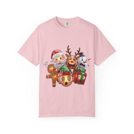 Glossy 3D Holiday Emoji Characters T-shirt | Santa Reindeer Snowman Gingerbread Elf – Custom T-Shirt by PixelCraft360, unique decoration for events and special gifts