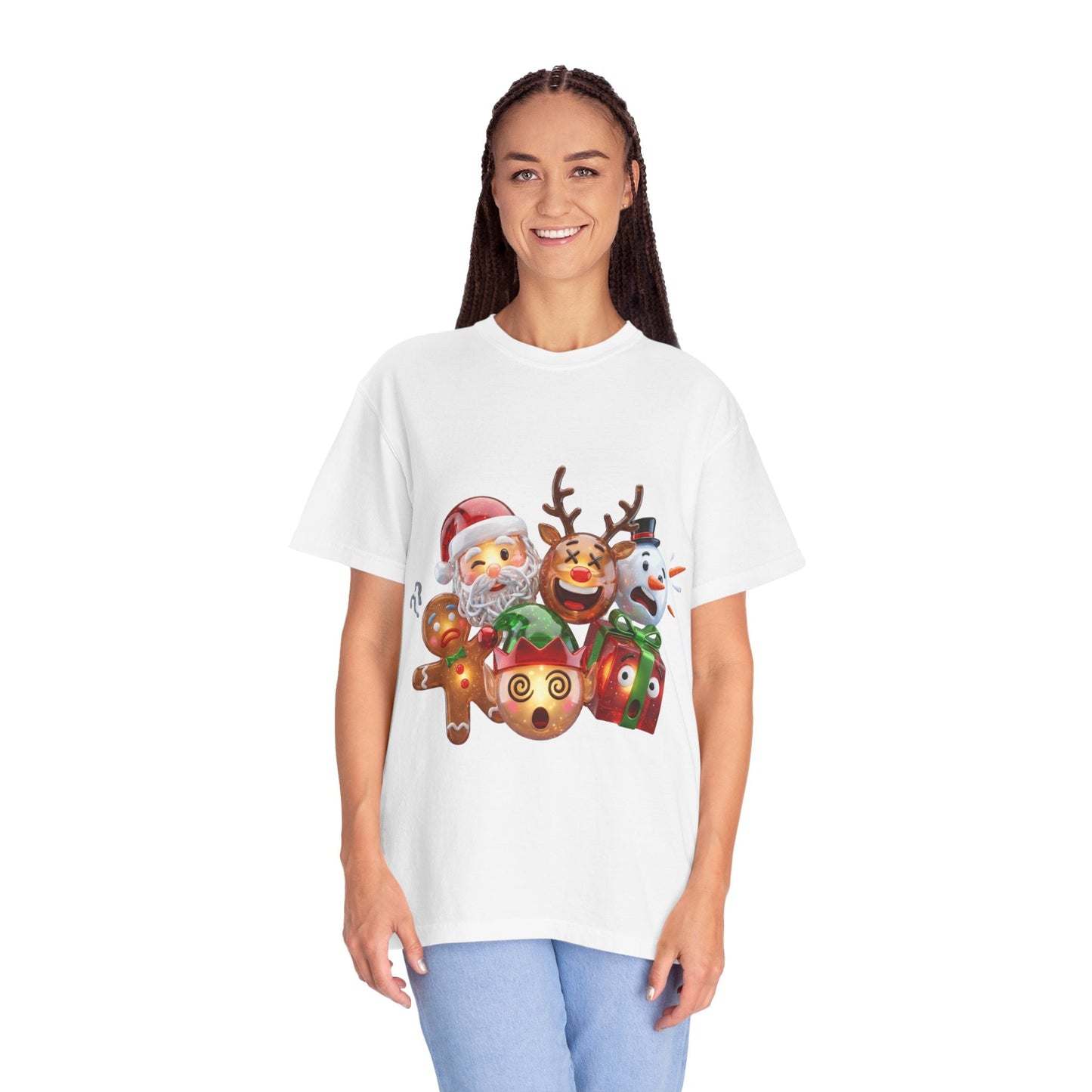 Glossy 3D Holiday Emoji Characters T-shirt | Santa Reindeer Snowman Gingerbread Elf – Custom T-Shirt by PixelCraft360, unique decoration for events and special gifts
