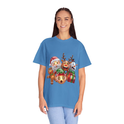 Glossy 3D Holiday Emoji Characters T-shirt | Santa Reindeer Snowman Gingerbread Elf – Custom T-Shirt by PixelCraft360, unique decoration for events and special gifts