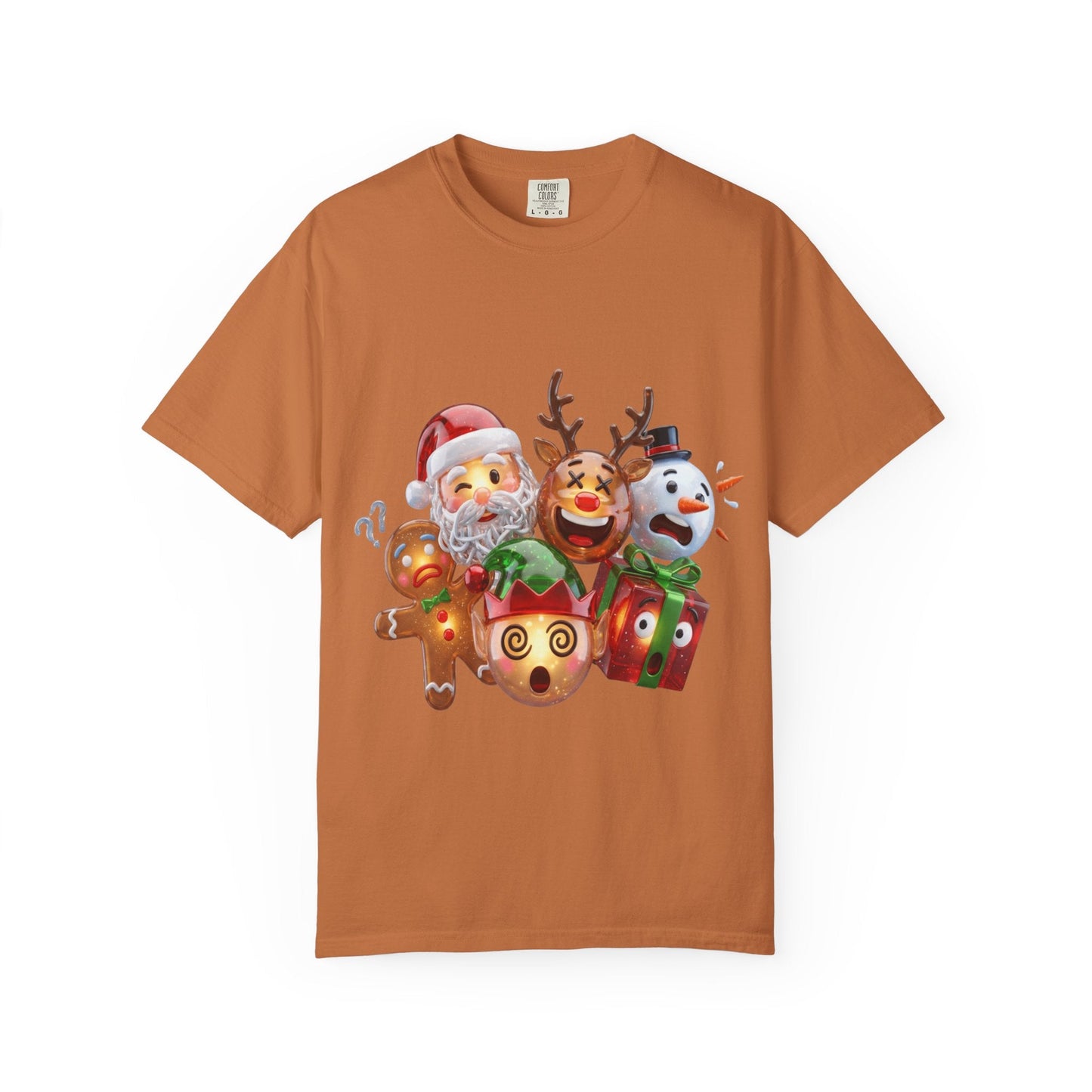 Glossy 3D Holiday Emoji Characters T-shirt | Santa Reindeer Snowman Gingerbread Elf – Custom T-Shirt by PixelCraft360, unique decoration for events and special gifts