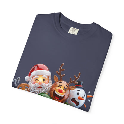 Glossy 3D Holiday Emoji Characters T-shirt | Santa Reindeer Snowman Gingerbread Elf – Custom T-Shirt by PixelCraft360, unique decoration for events and special gifts