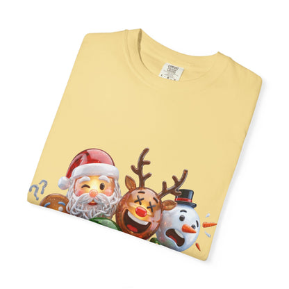 Glossy 3D Holiday Emoji Characters T-shirt | Santa Reindeer Snowman Gingerbread Elf – Custom T-Shirt by PixelCraft360, unique decoration for events and special gifts