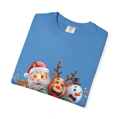 Glossy 3D Holiday Emoji Characters T-shirt | Santa Reindeer Snowman Gingerbread Elf – Custom T-Shirt by PixelCraft360, unique decoration for events and special gifts