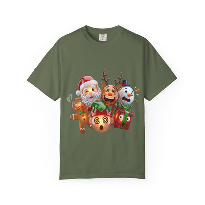 Glossy 3D Holiday Emoji Characters T-shirt | Santa Reindeer Snowman Gingerbread Elf – Custom T-Shirt by PixelCraft360, unique decoration for events and special gifts