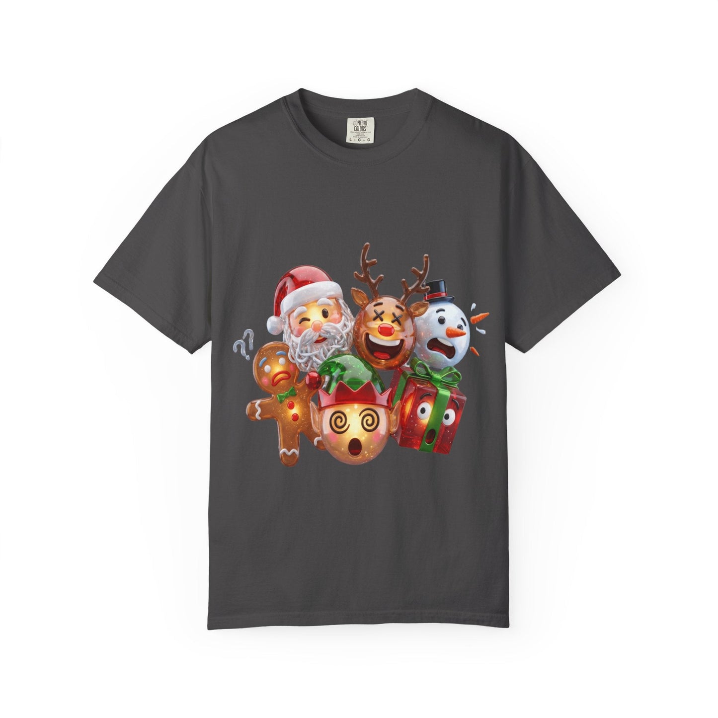 Glossy 3D Holiday Emoji Characters T-shirt | Santa Reindeer Snowman Gingerbread Elf – Custom T-Shirt by PixelCraft360, unique decoration for events and special gifts
