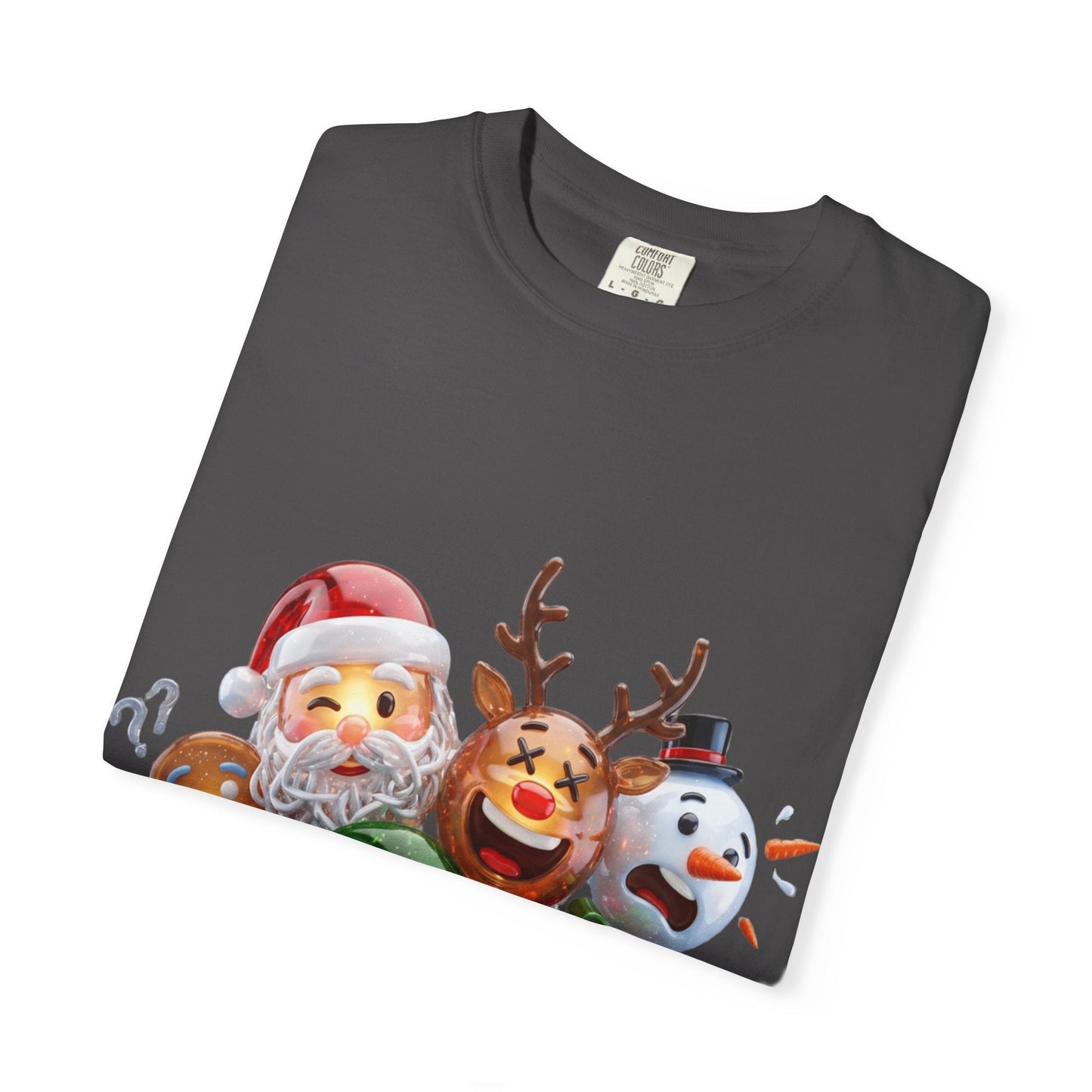 Glossy 3D Holiday Emoji Characters T-shirt | Santa Reindeer Snowman Gingerbread Elf – Custom T-Shirt by PixelCraft360, unique decoration for events and special gifts