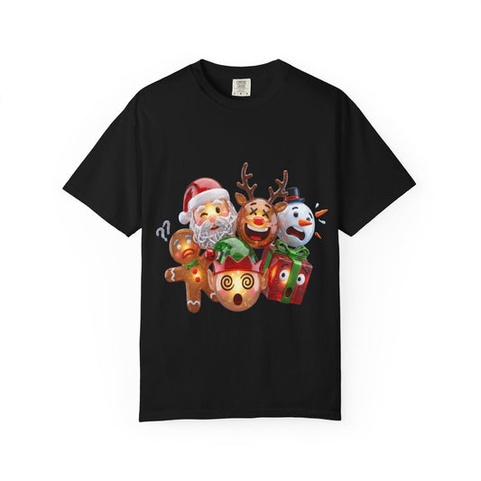 Glossy 3D Holiday Emoji Characters T-shirt | Santa Reindeer Snowman Gingerbread Elf – Custom T-Shirt by PixelCraft360, unique decoration for events and special gifts