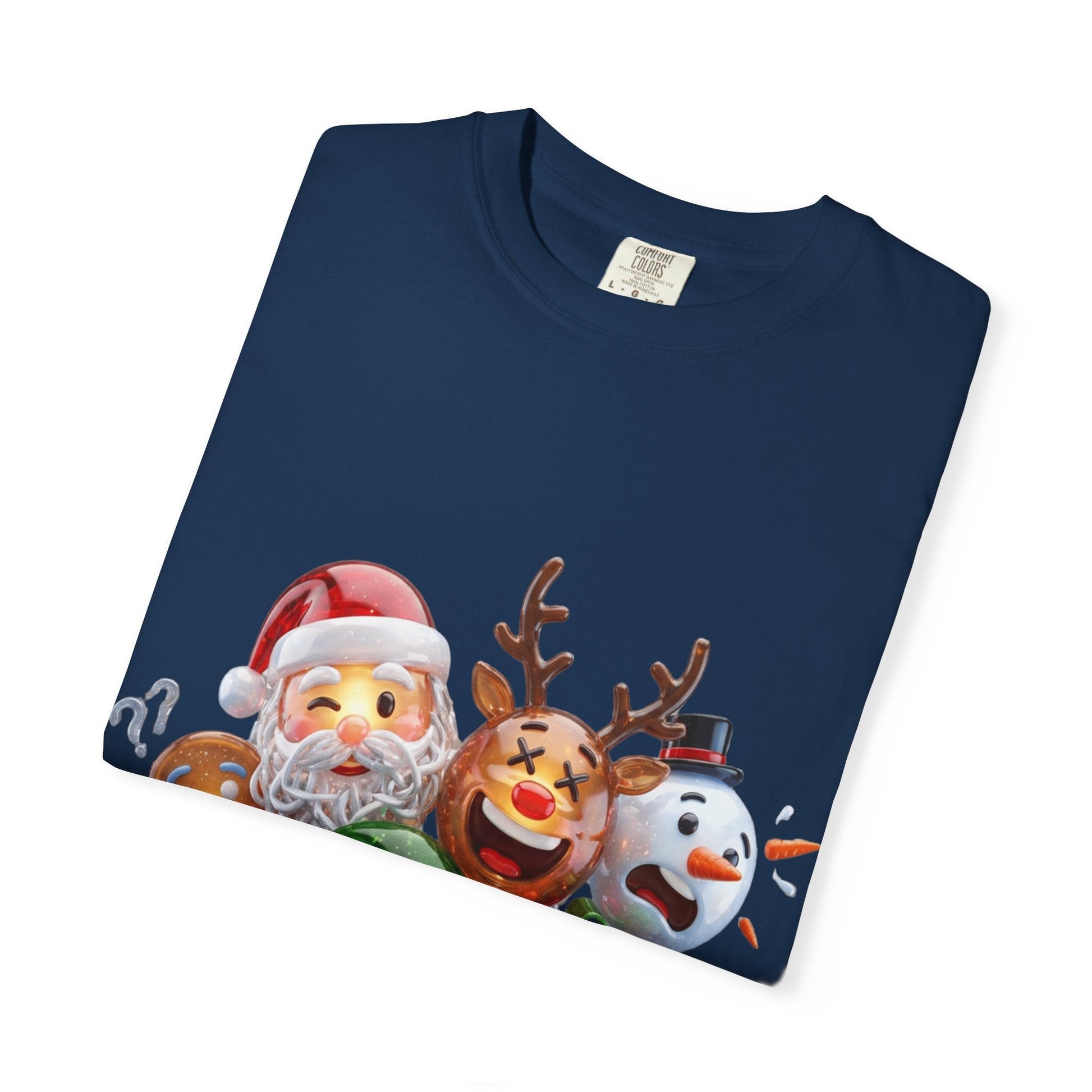 Glossy 3D Holiday Emoji Characters T-shirt | Santa Reindeer Snowman Gingerbread Elf – Custom T-Shirt by PixelCraft360, unique decoration for events and special gifts