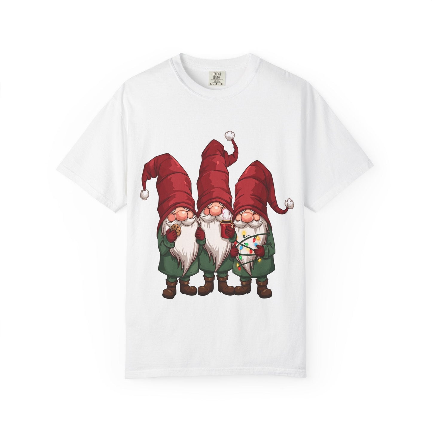 Gnome Sweet Gnome: Holiday Trio Illustration, Festive Digital ArtT-Shirt – Custom T-Shirt by PixelCraft360, unique decoration for events and special gifts