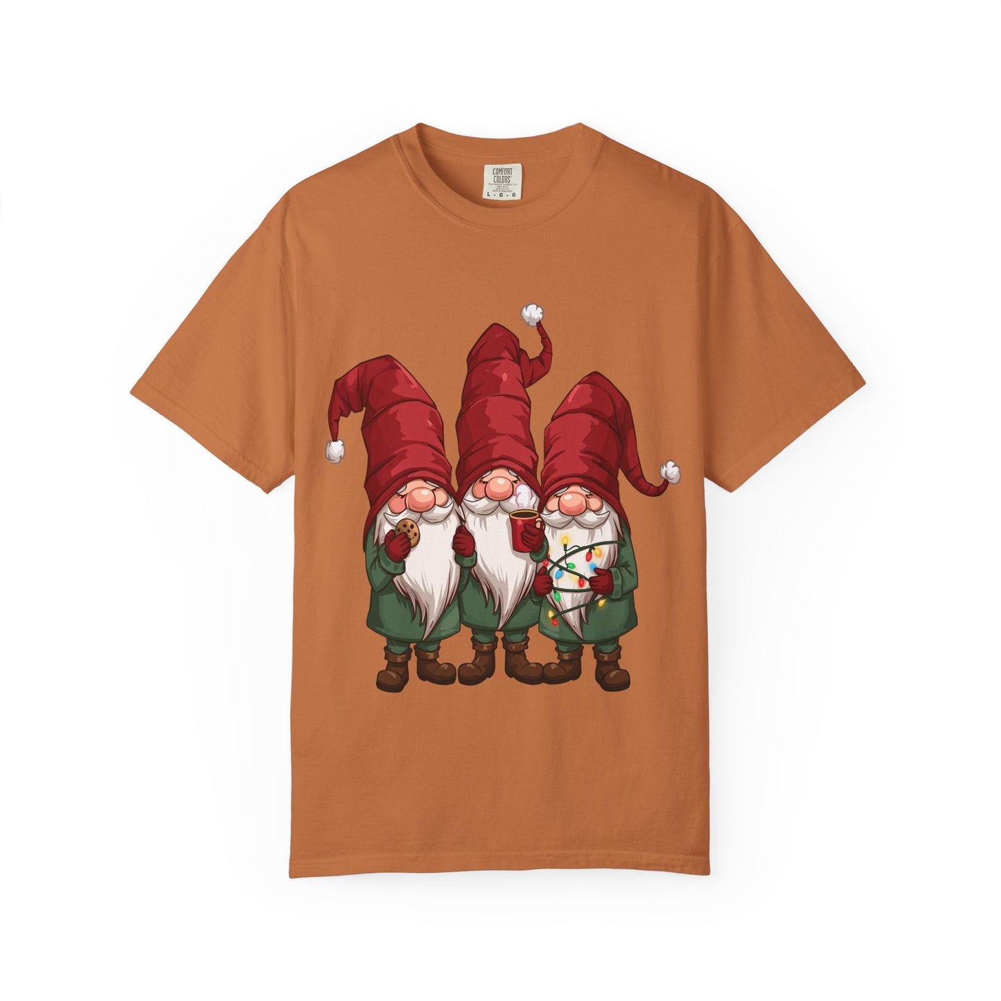 Gnome Sweet Gnome: Holiday Trio Illustration, Festive Digital ArtT-Shirt – Custom T-Shirt by PixelCraft360, unique decoration for events and special gifts