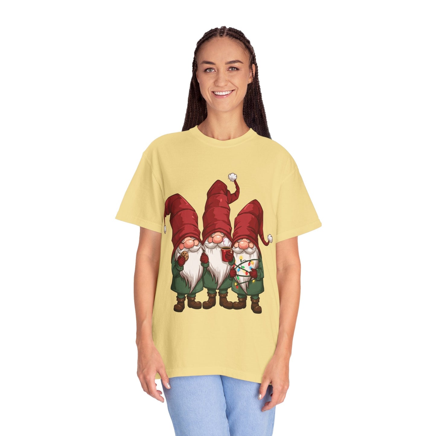 Gnome Sweet Gnome: Holiday Trio Illustration, Festive Digital ArtT-Shirt – Custom T-Shirt by PixelCraft360, unique decoration for events and special gifts