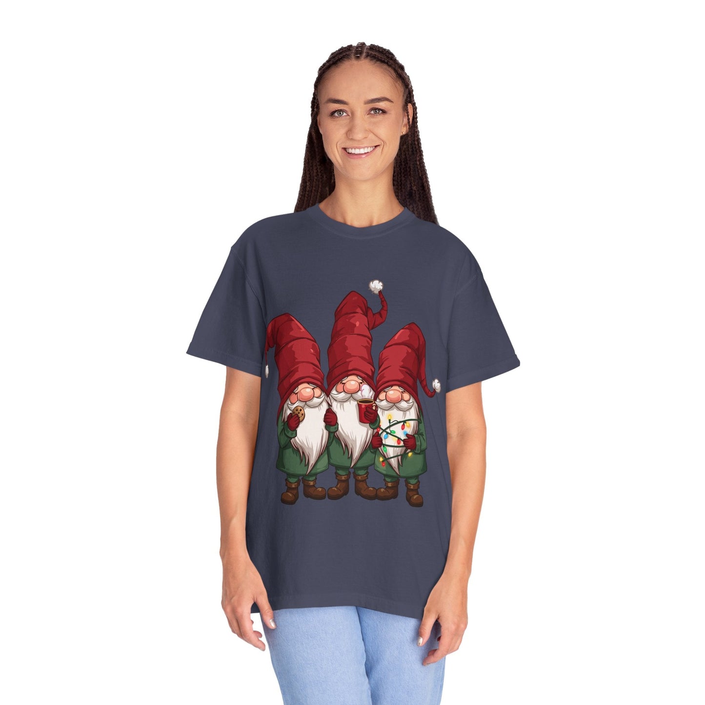 Gnome Sweet Gnome: Holiday Trio Illustration, Festive Digital ArtT-Shirt – Custom T-Shirt by PixelCraft360, unique decoration for events and special gifts