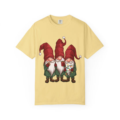 Gnome Sweet Gnome: Holiday Trio Illustration, Festive Digital ArtT-Shirt – Custom T-Shirt by PixelCraft360, unique decoration for events and special gifts
