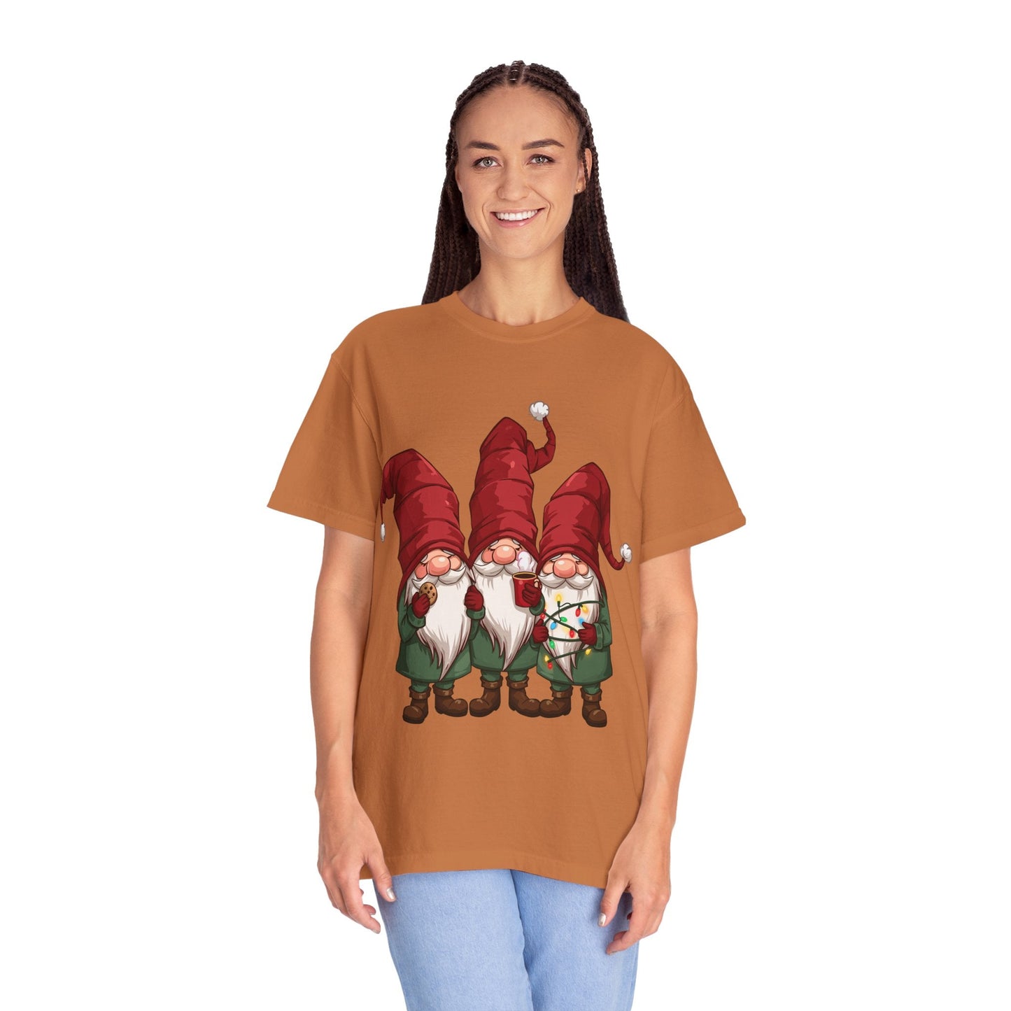 Gnome Sweet Gnome: Holiday Trio Illustration, Festive Digital ArtT-Shirt – Custom T-Shirt by PixelCraft360, unique decoration for events and special gifts