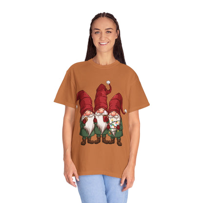 Gnome Sweet Gnome: Holiday Trio Illustration, Festive Digital ArtT-Shirt – Custom T-Shirt by PixelCraft360, unique decoration for events and special gifts
