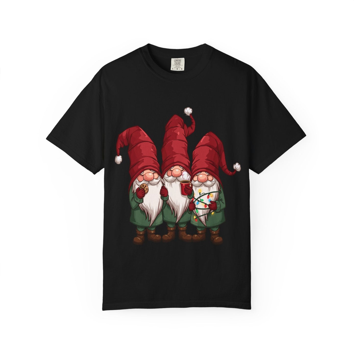 Gnome Sweet Gnome: Holiday Trio Illustration, Festive Digital ArtT-Shirt – Custom T-Shirt by PixelCraft360, unique decoration for events and special gifts