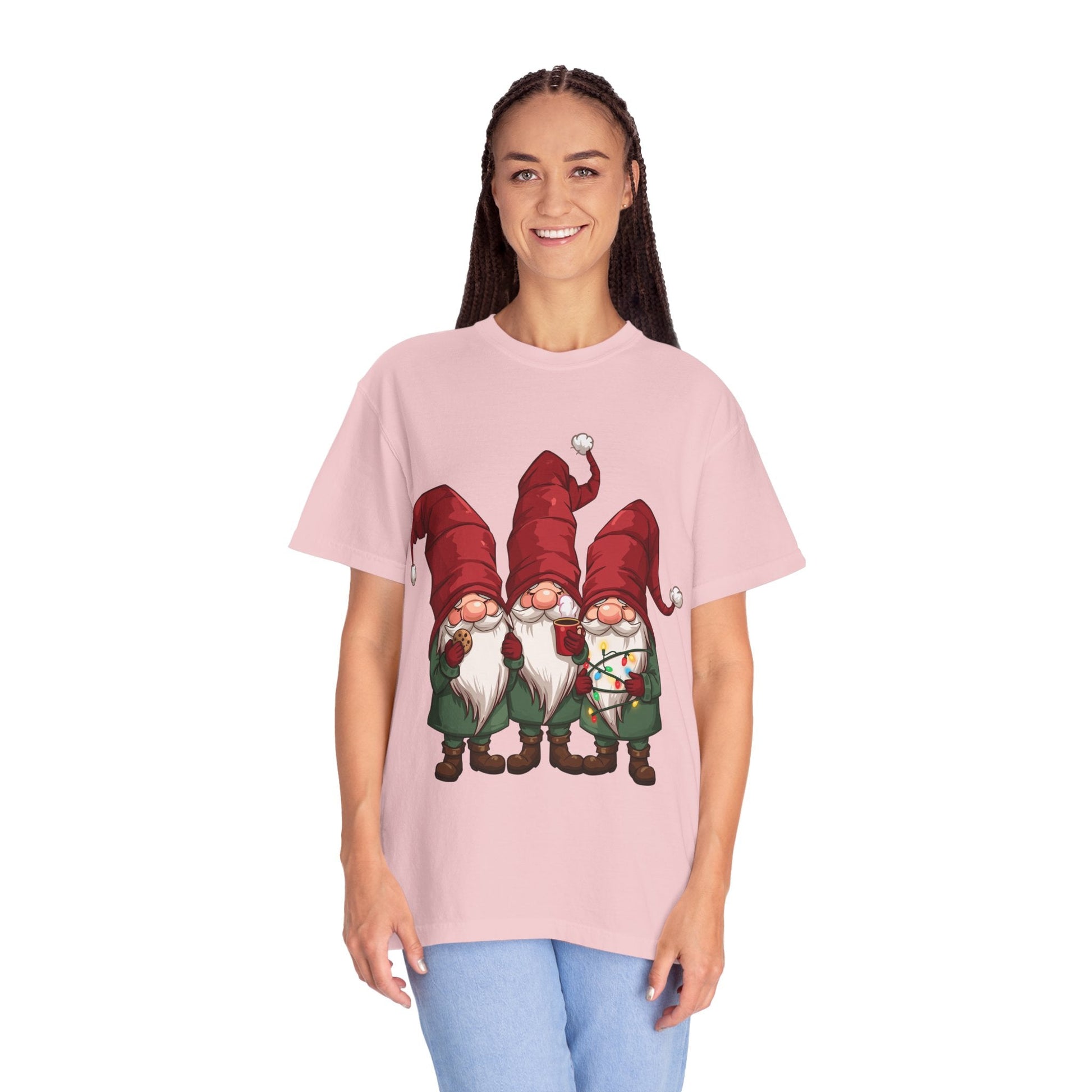 Gnome Sweet Gnome: Holiday Trio Illustration, Festive Digital ArtT-Shirt – Custom T-Shirt by PixelCraft360, unique decoration for events and special gifts