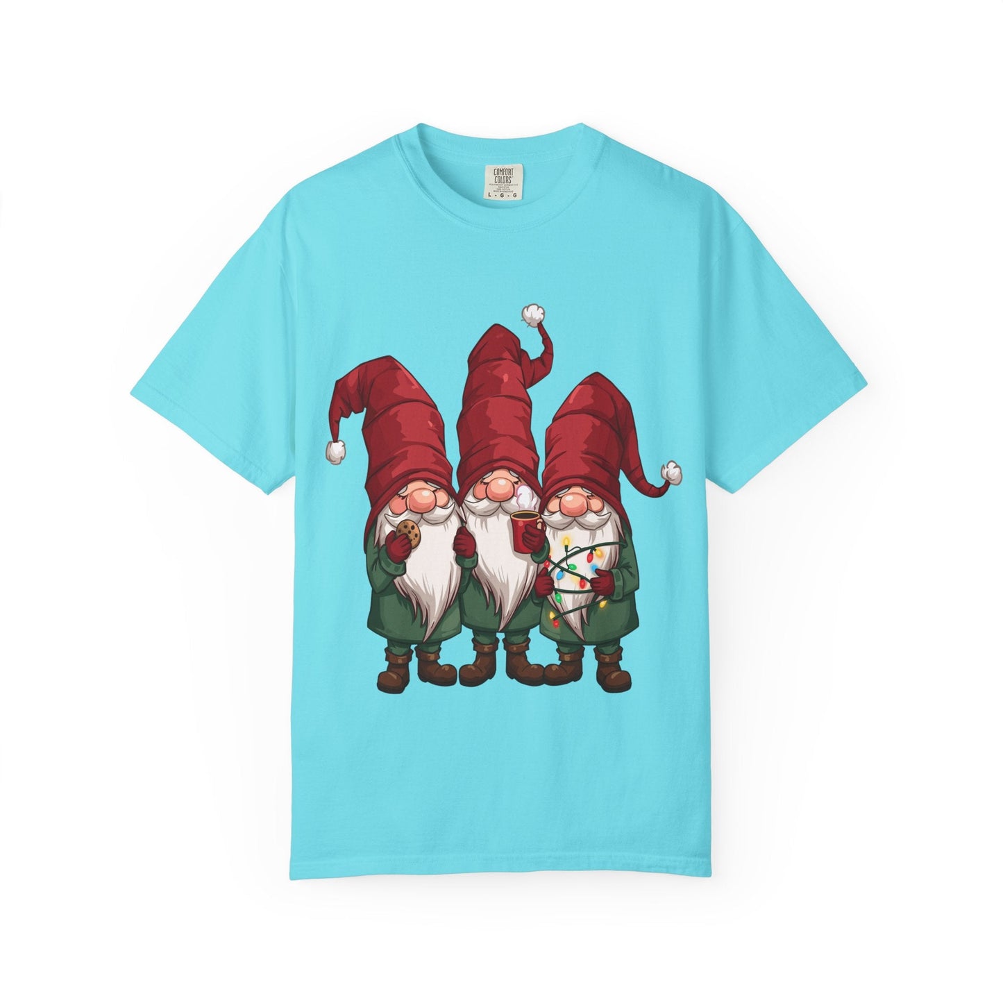 Gnome Sweet Gnome: Holiday Trio Illustration, Festive Digital ArtT-Shirt – Custom T-Shirt by PixelCraft360, unique decoration for events and special gifts