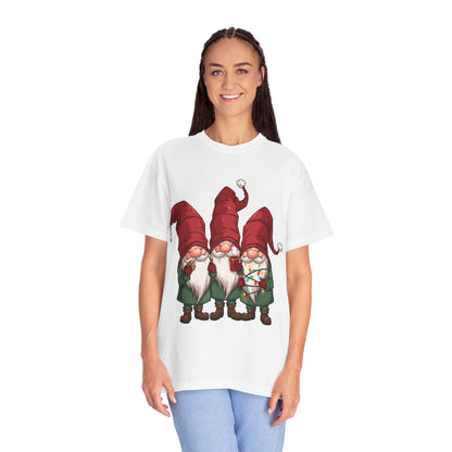 Gnome Sweet Gnome: Holiday Trio Illustration, Festive Digital ArtT-Shirt – Custom T-Shirt by PixelCraft360, unique decoration for events and special gifts