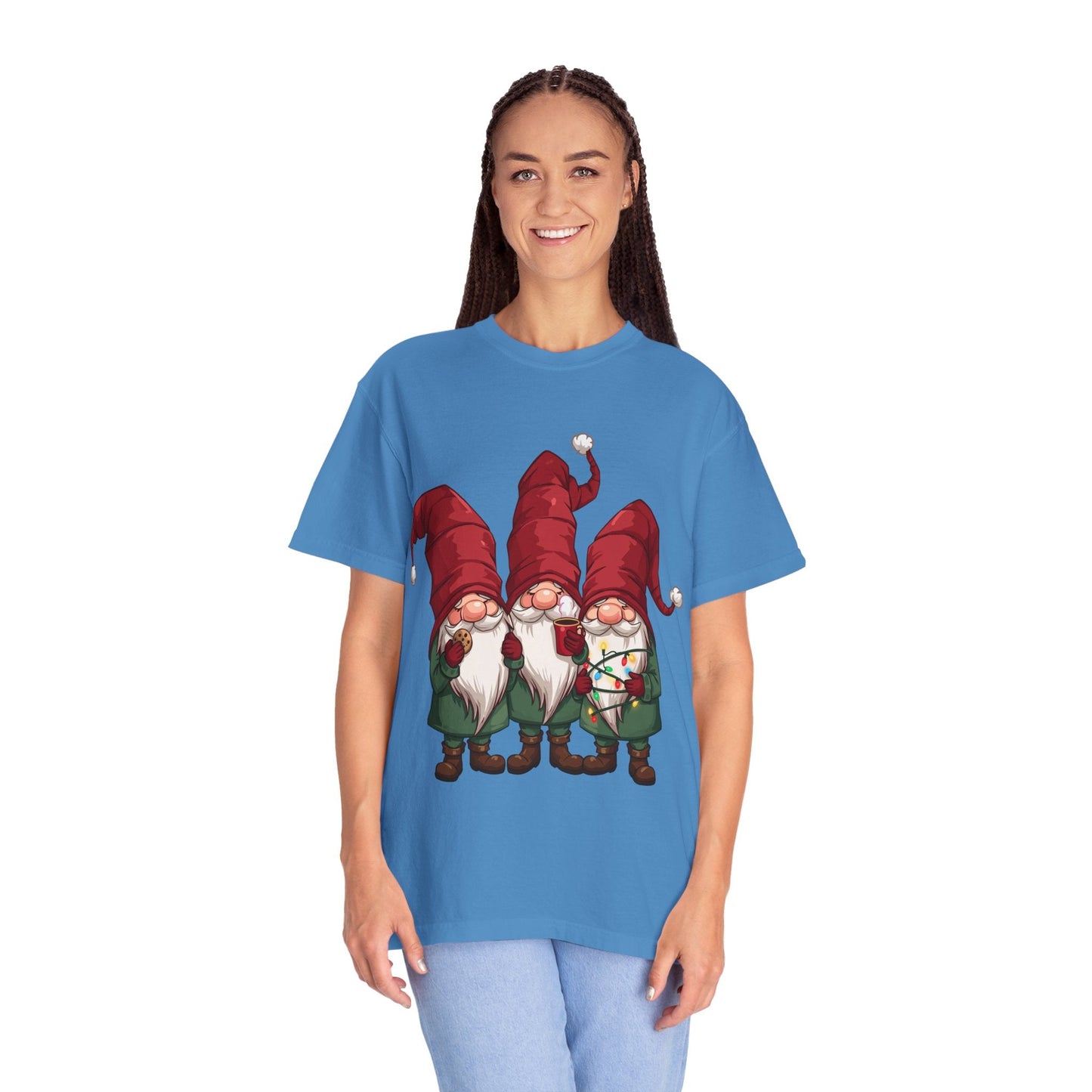 Gnome Sweet Gnome: Holiday Trio Illustration, Festive Digital ArtT-Shirt – Custom T-Shirt by PixelCraft360, unique decoration for events and special gifts