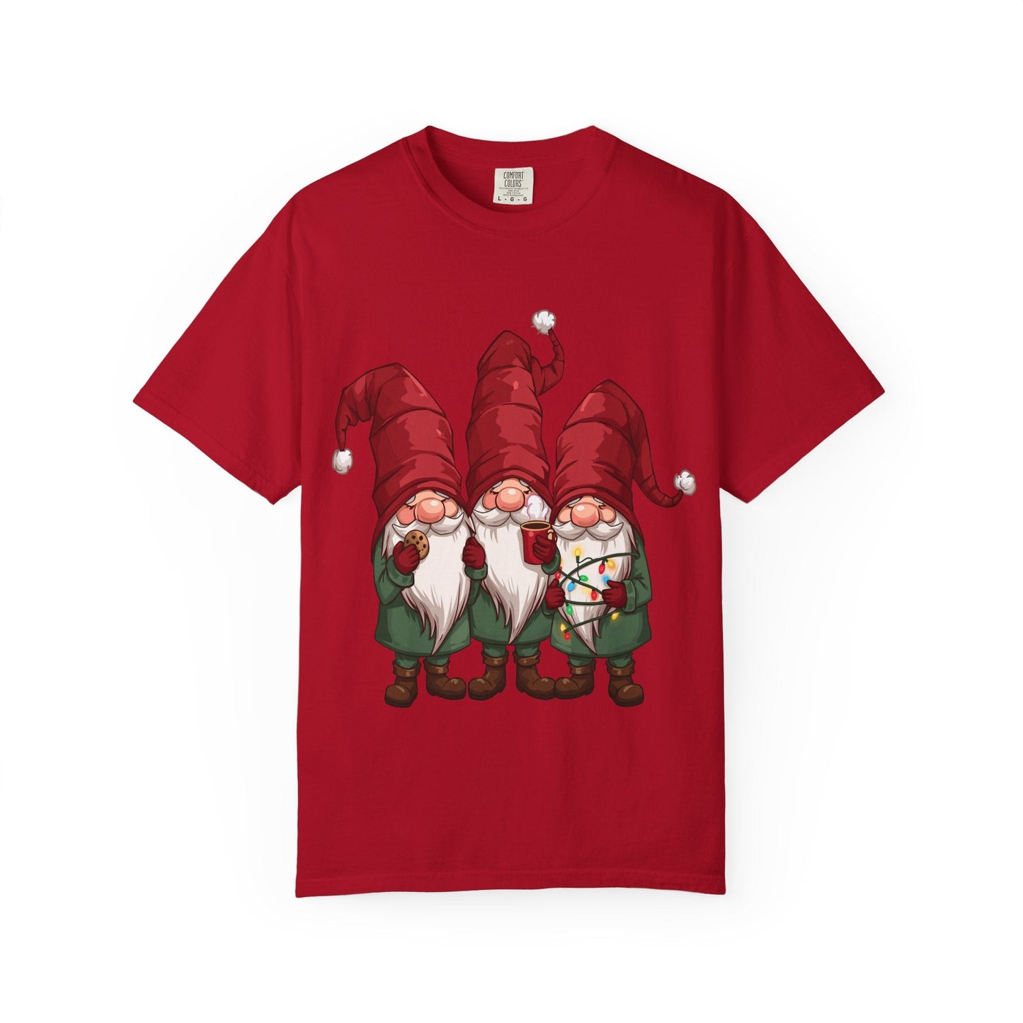 Gnome Sweet Gnome: Holiday Trio Illustration, Festive Digital ArtT-Shirt – Custom T-Shirt by PixelCraft360, unique decoration for events and special gifts