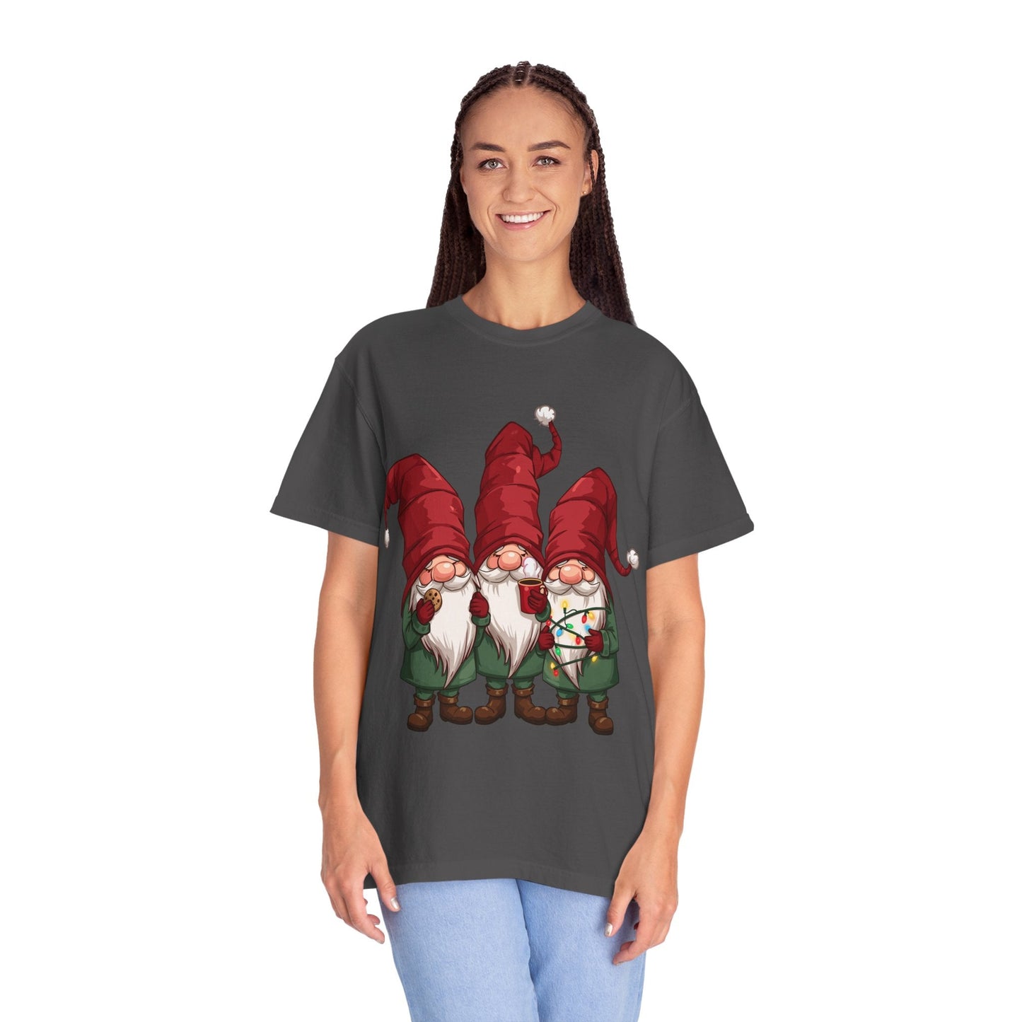 Gnome Sweet Gnome: Holiday Trio Illustration, Festive Digital ArtT-Shirt – Custom T-Shirt by PixelCraft360, unique decoration for events and special gifts