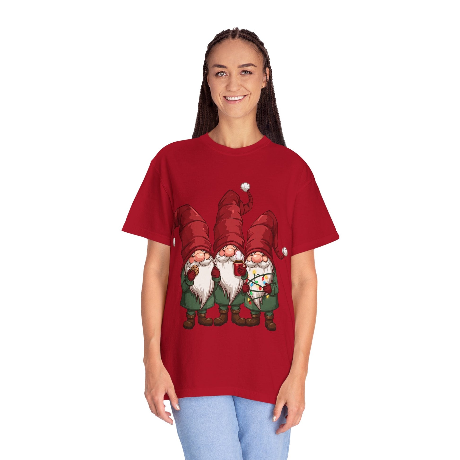 Gnome Sweet Gnome: Holiday Trio Illustration, Festive Digital ArtT-Shirt – Custom T-Shirt by PixelCraft360, unique decoration for events and special gifts