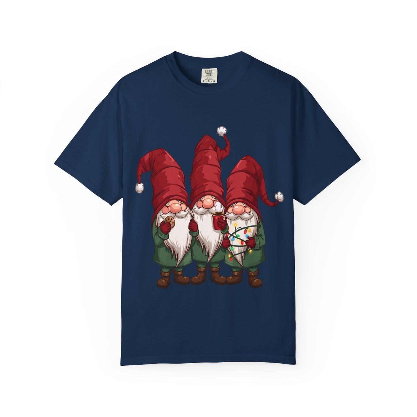 Gnome Sweet Gnome: Holiday Trio Illustration, Festive Digital ArtT-Shirt – Custom T-Shirt by PixelCraft360, unique decoration for events and special gifts