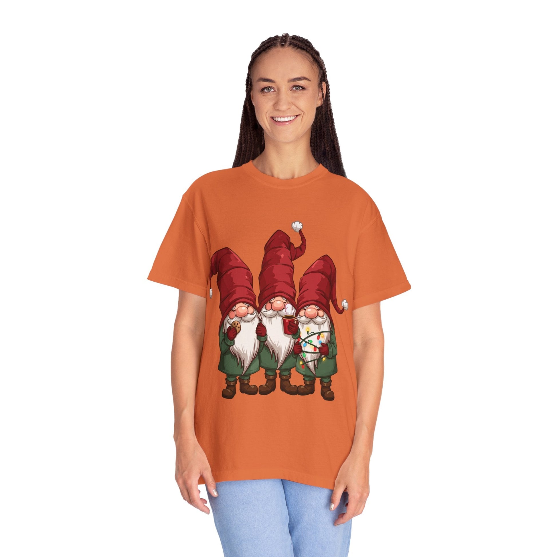 Gnome Sweet Gnome: Holiday Trio Illustration, Festive Digital ArtT-Shirt – Custom T-Shirt by PixelCraft360, unique decoration for events and special gifts