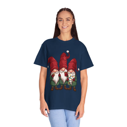 Gnome Sweet Gnome: Holiday Trio Illustration, Festive Digital ArtT-Shirt – Custom T-Shirt by PixelCraft360, unique decoration for events and special gifts