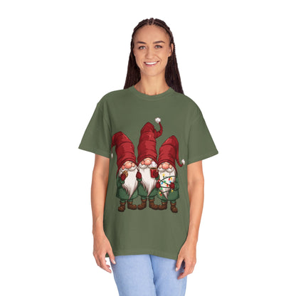 Gnome Sweet Gnome: Holiday Trio Illustration, Festive Digital ArtT-Shirt – Custom T-Shirt by PixelCraft360, unique decoration for events and special gifts